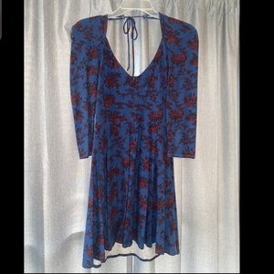 American Eagle Dress, Dark Blue w/ Maroon Flowers